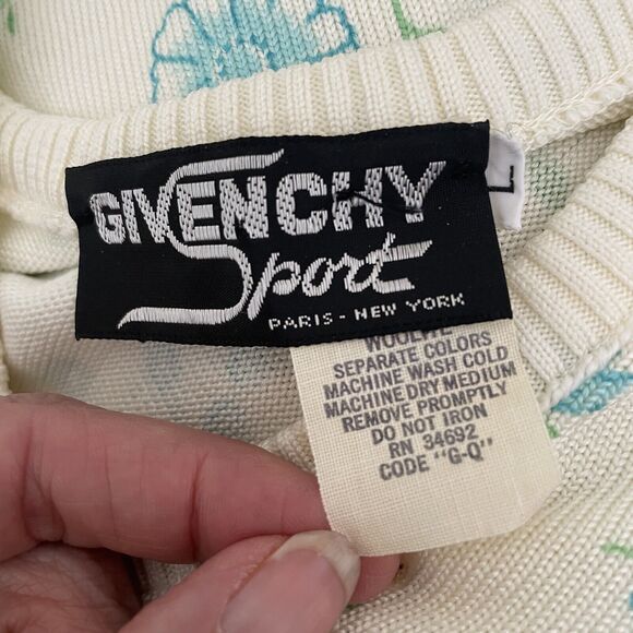 Givenchy Sport Vintage 70s Women’s Spring Cream Sweater Sz L Aqua Flower - Picture 5 of 11